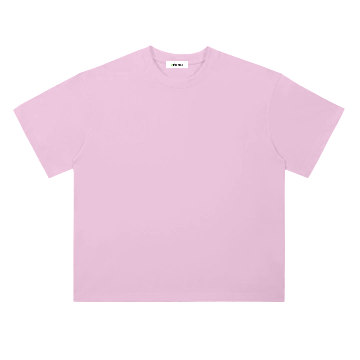 Light pink t-shirt with a brand label on a white background