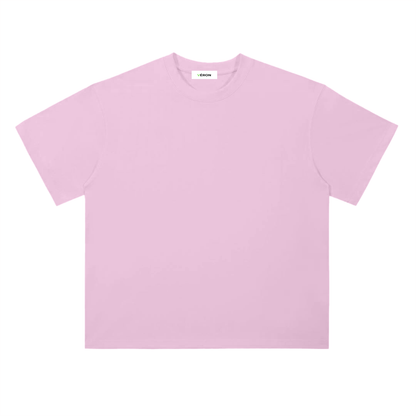 Light pink t-shirt with a brand label on a white background