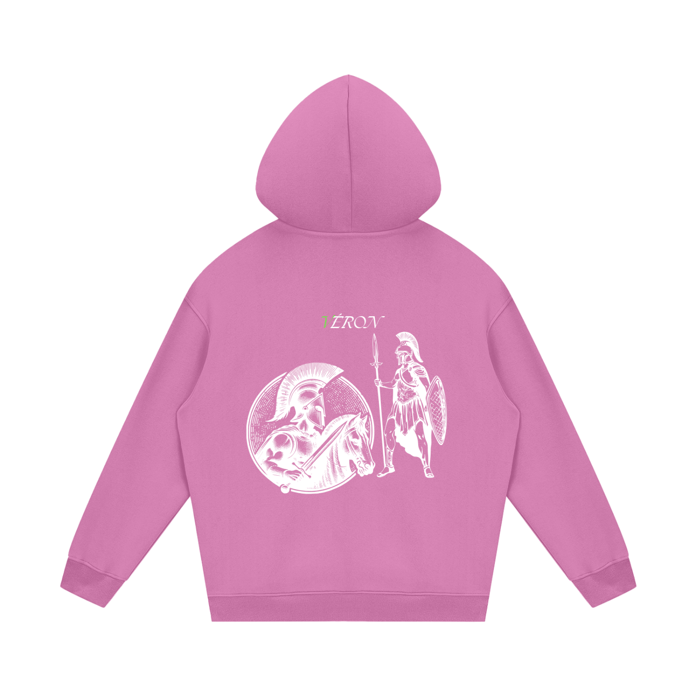 VERON Pink hoodie with white graphics on a white background