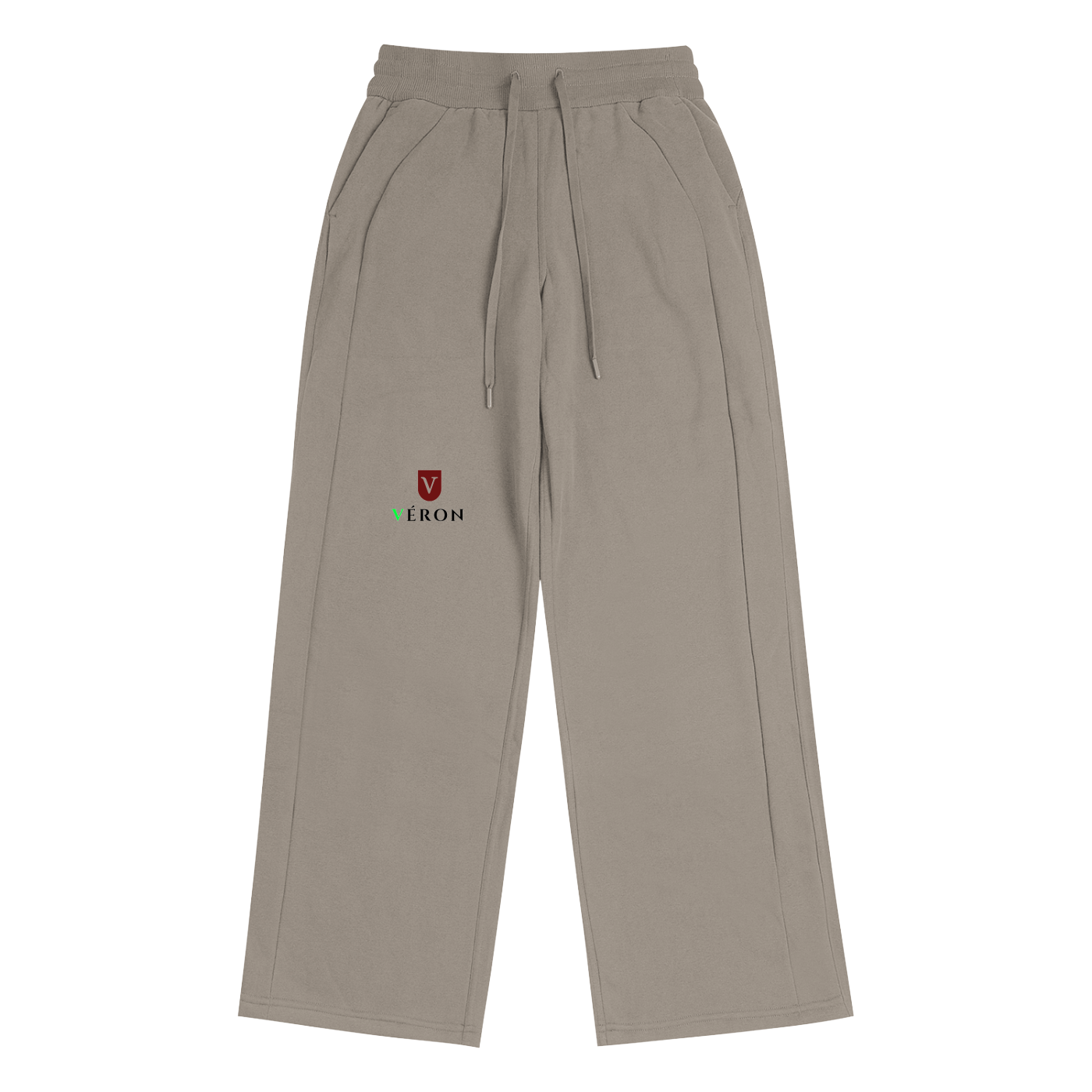 Beige pants with a logo on a white background