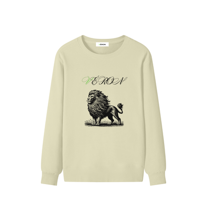 Beige sweatshirt with a lion graphic and 'VEron' text on a white background