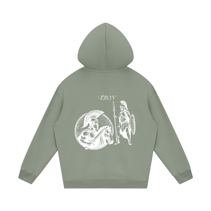 VERON Green hoodie with warrior design on the back on a white background