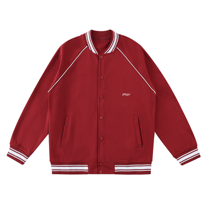 VERON Red Varsityjacket with white accents on a white background