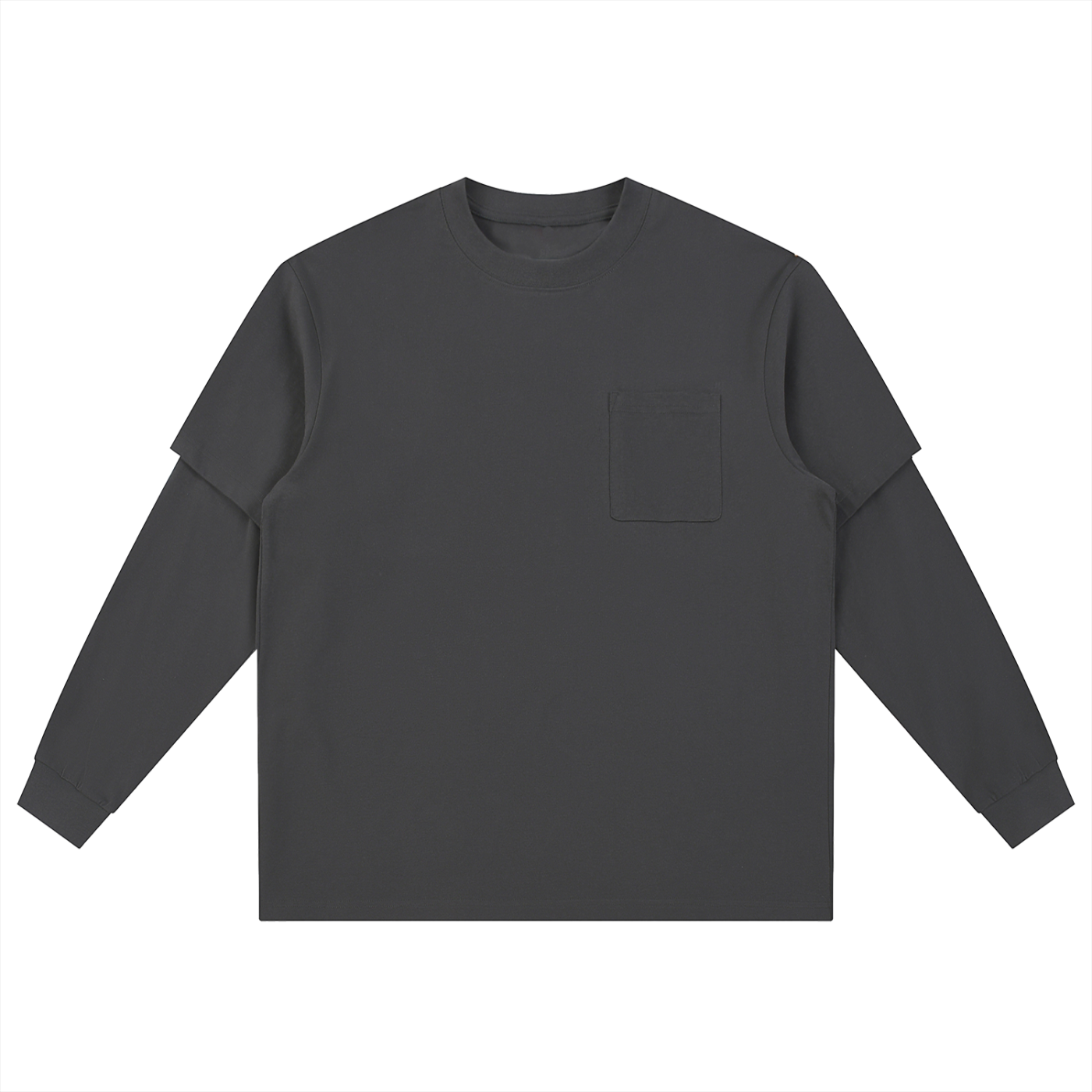 Dark gray long-sleeve shirt with a pocket on a white background