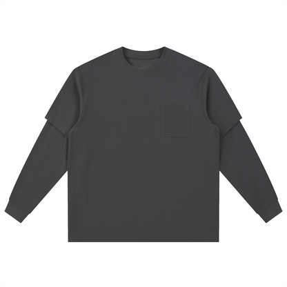 Dark gray long-sleeve shirt with a pocket on a white background