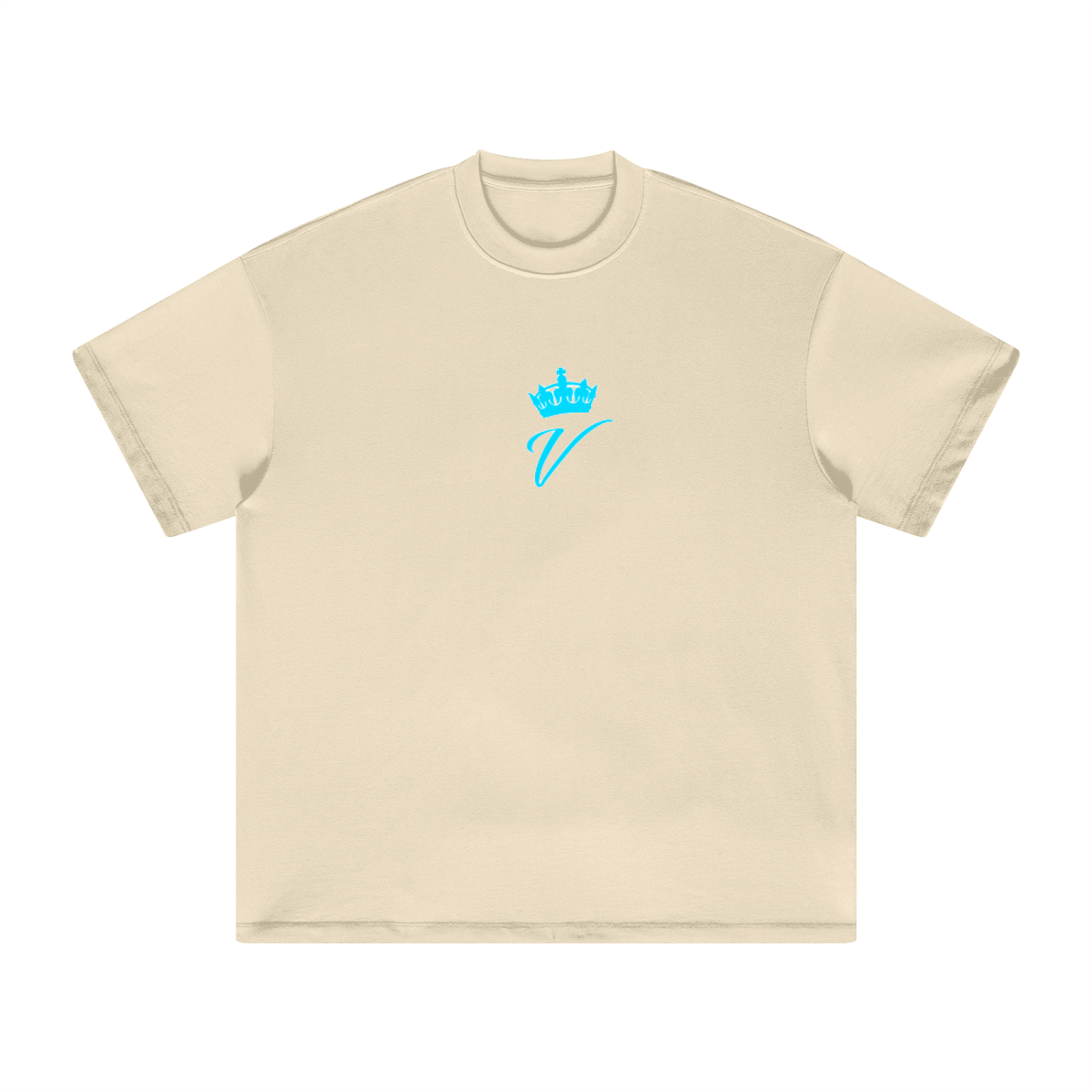 VERON Beige t-shirt with a blue logo on a white background