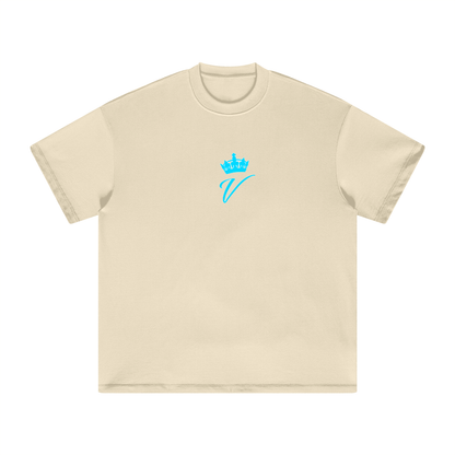 VERON Beige t-shirt with a blue logo on a white background