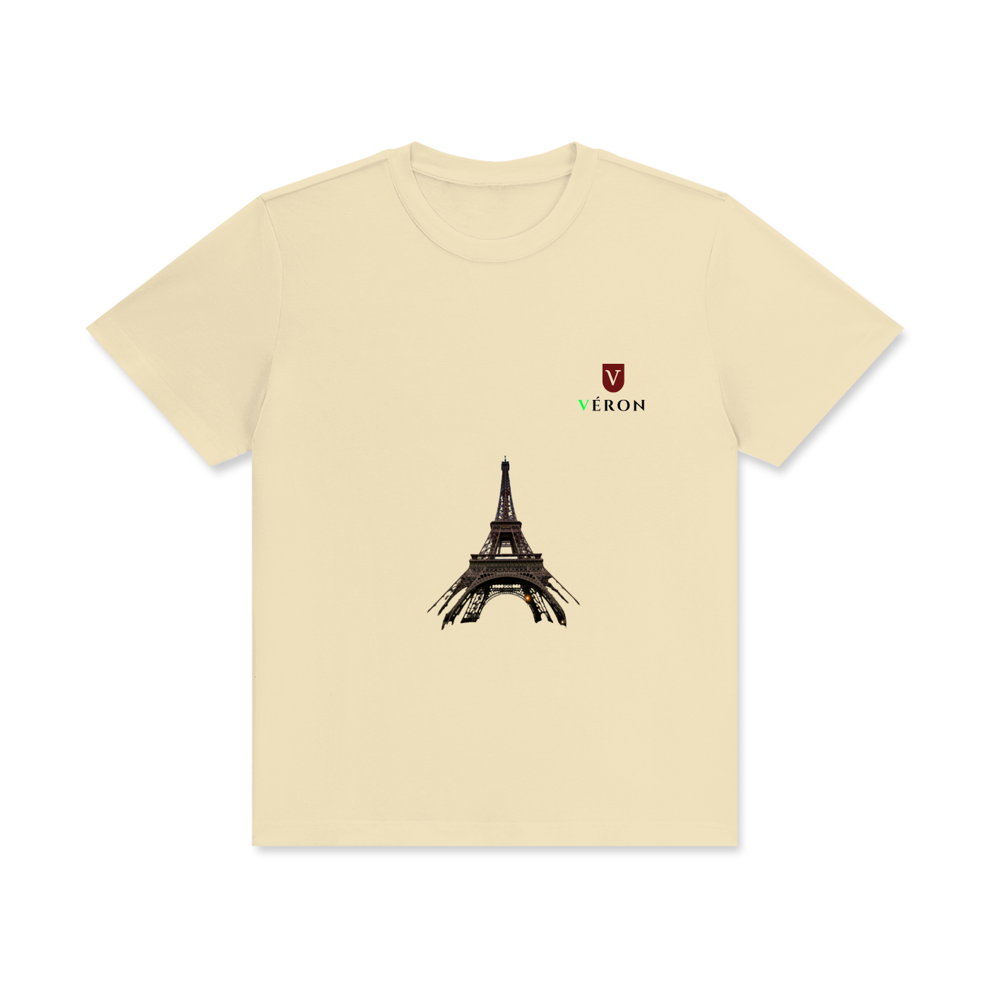 VÉRON Le Classique premium unisex t-shirt front view in Beige.