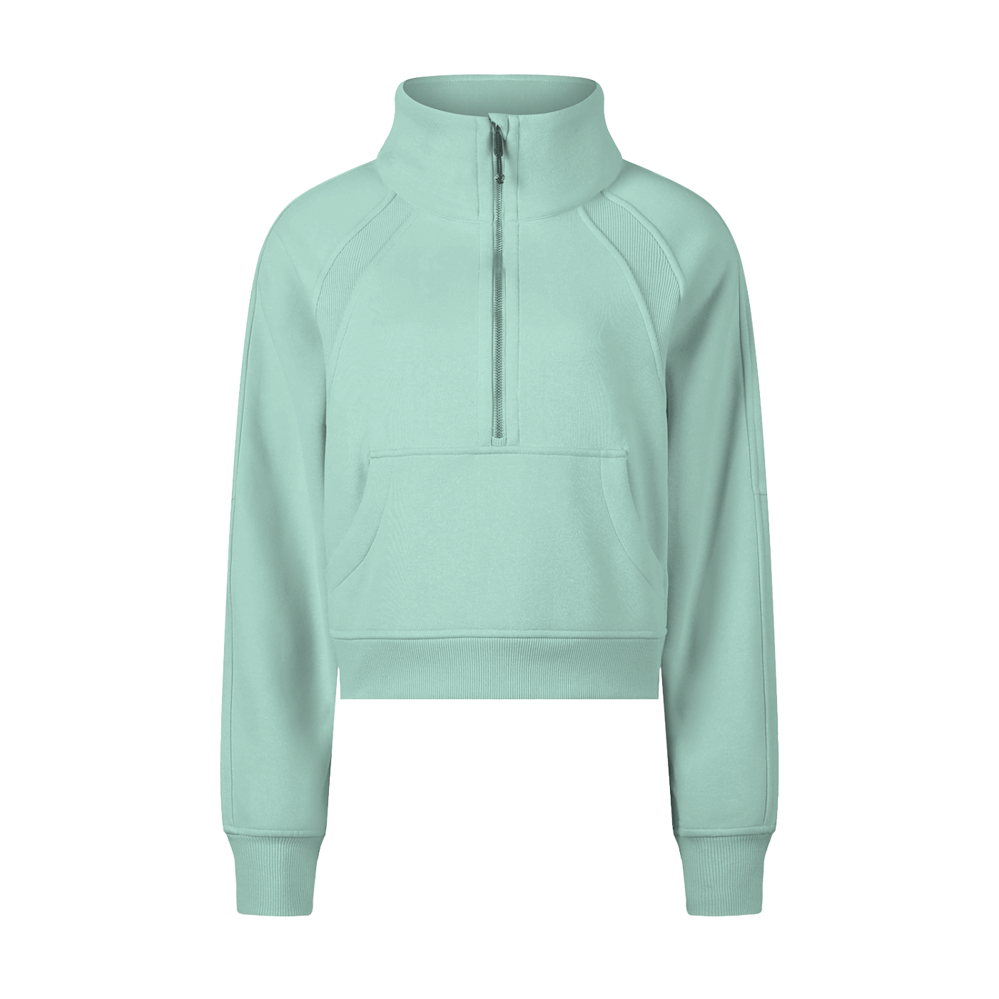 Light blue half-zip sweatshirt on a white background
