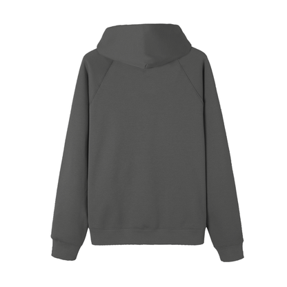 Gray hoodie shown from the back on a white background