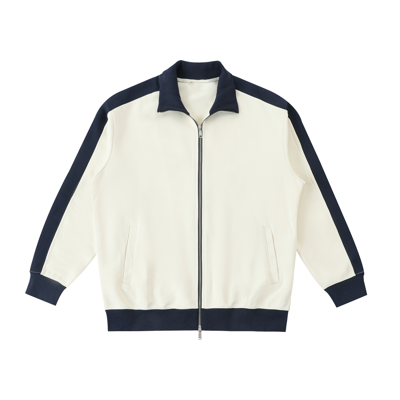 VERON White jacket with navy accents on a white background