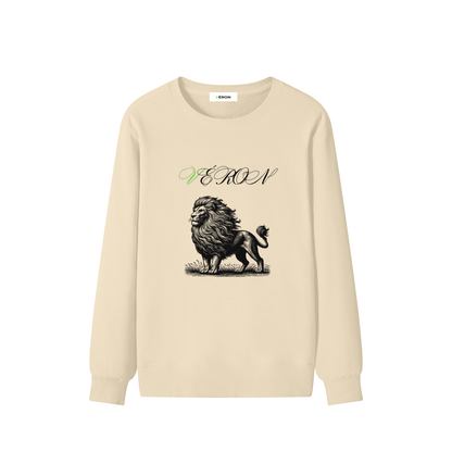 Beige long-sleeve shirt with a lion graphic and 'VERON' text on a white background
