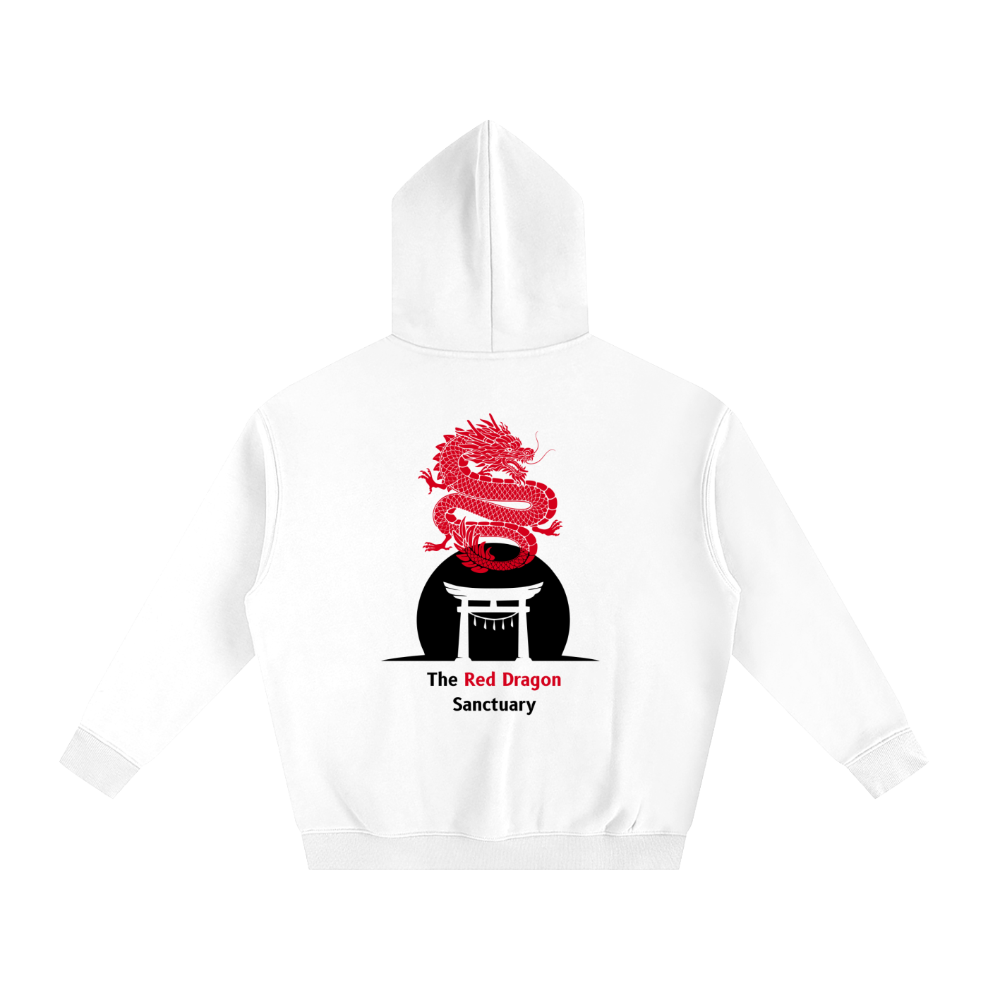 White hoodie with red dragon design on a white background