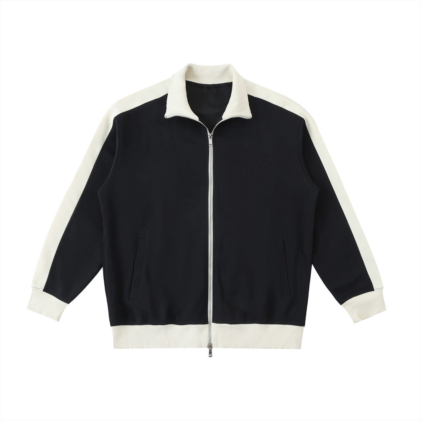 VERON Black jacket with white accents on a white background