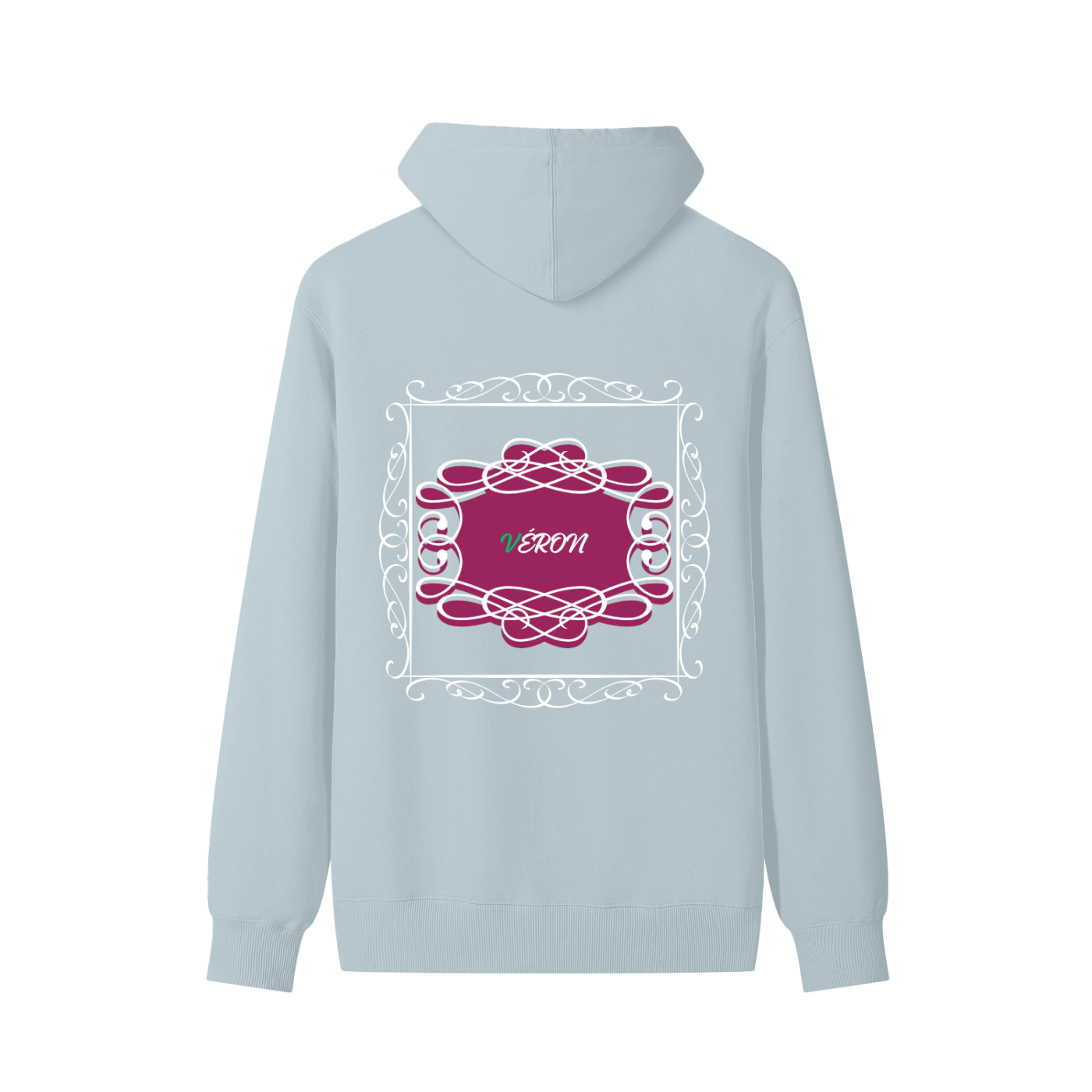 VERON Light blue hoodie with a pink decorative design on the back