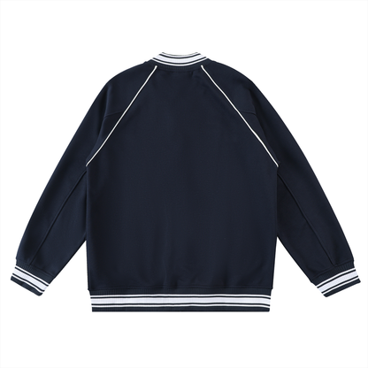 VERON Back Navy blue jacket with white trim on a white background