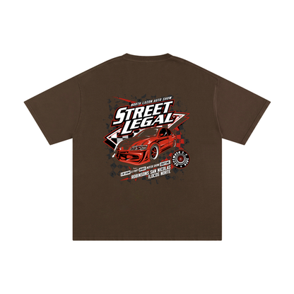 Brown t-shirt with 'Street Legal' car graphic on a white background