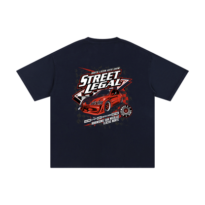 Black t-shirt with 'Street Legal' car graphic on a white background