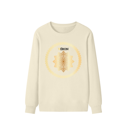 Beige sweatshirt with a circular design and 'Veron' branding on a white background