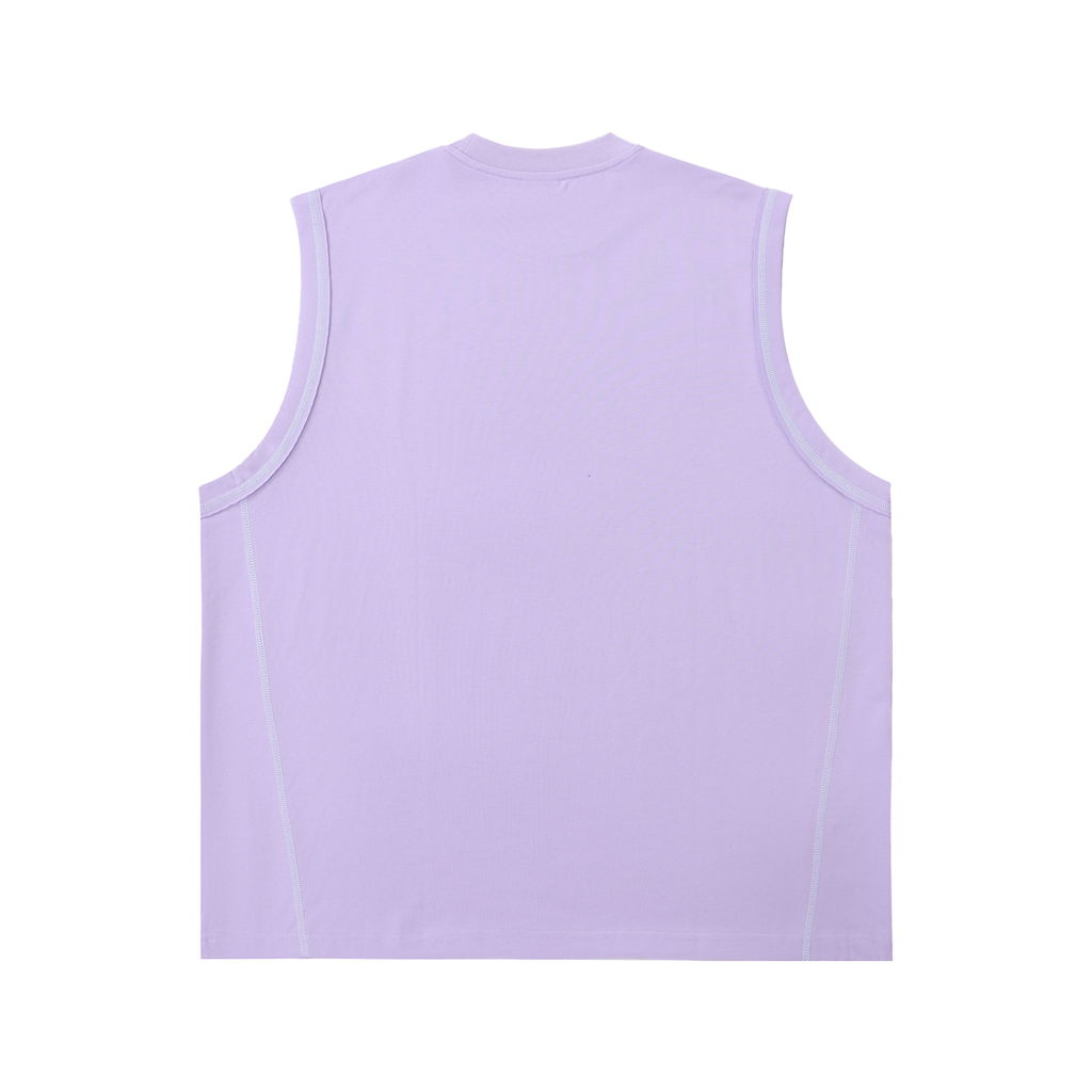 Lavender sleeveless shirt on a white background