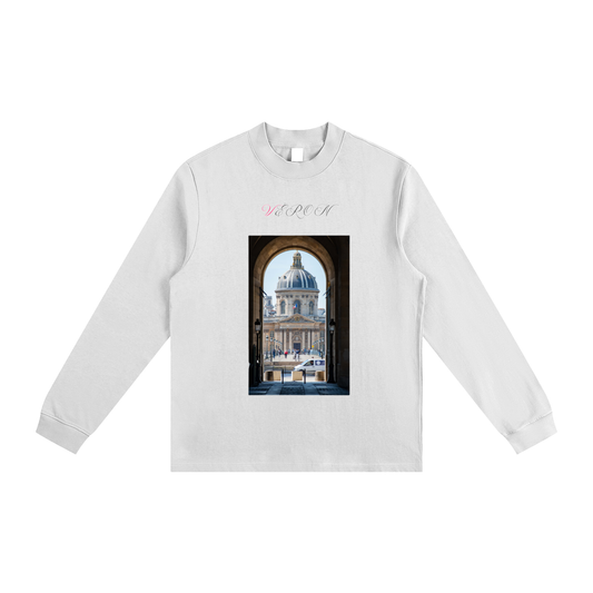 VÉRON La Nationale Unisex Premium Sweater front view with logo. 

