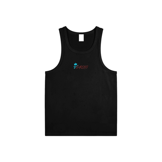 VÉRON Berkeley premium unisex tank top in black front view. 

