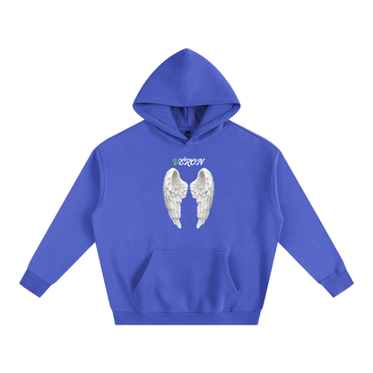 Blue hoodie with angel wings and 'VERON' text on a white background
