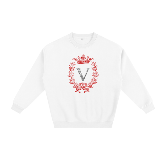 VERON White sweatshirt with red floral design and gray 'V' on a white background
