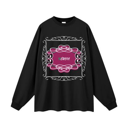 Black long-sleeve shirt with pink decorative design and 'VERON' text on a white background