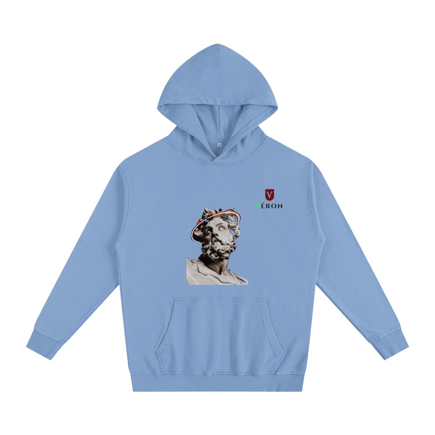VÉRON premium hoodie displayed flat to show thick fabric texture

