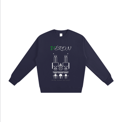 Detailed stitching on VÉRON heavyweight sweater inspired by Notre-Dame. 

