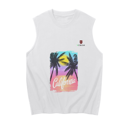 VÉRON La Californie unisex tank top front view in white.


