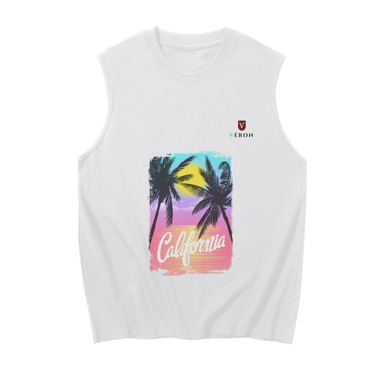 VÉRON La Californie unisex tank top front view in white.

