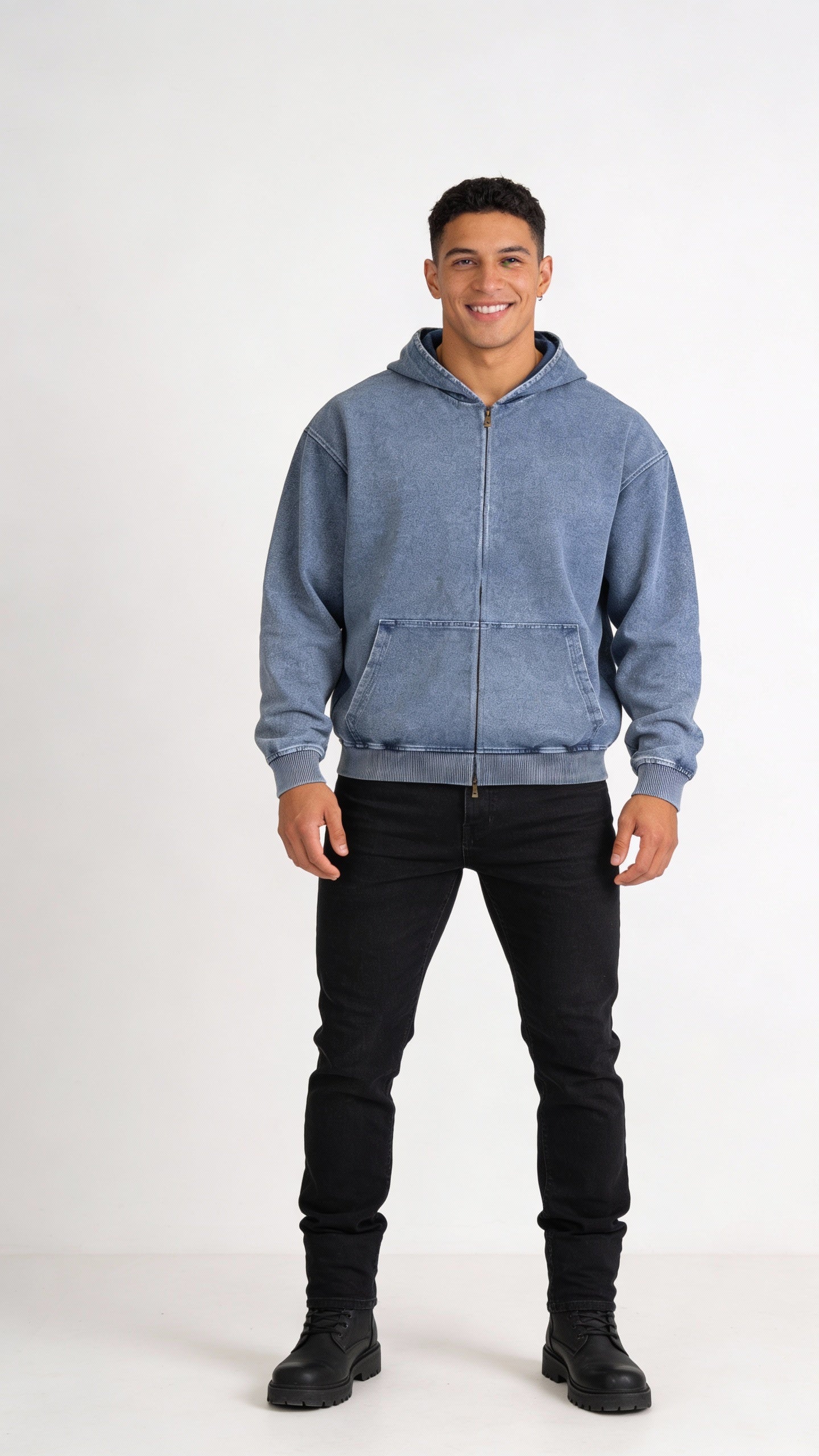 VÉRON unisex snow washed oversized zip-up hoodie for men and women 3