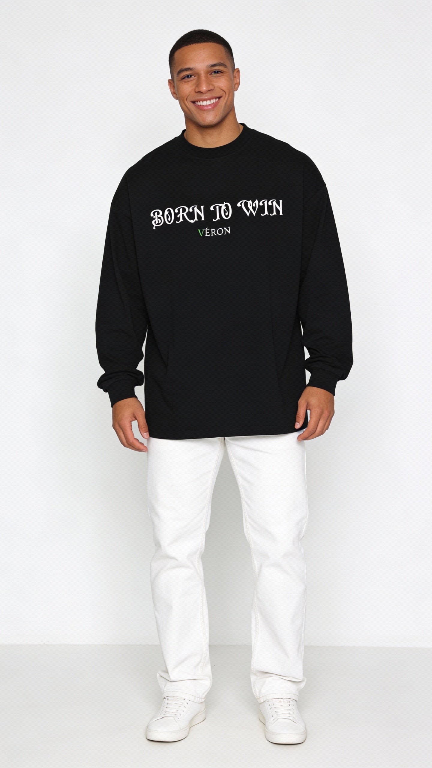 VÉRON Born To Win motivational streetwear long sleeve shirt 1