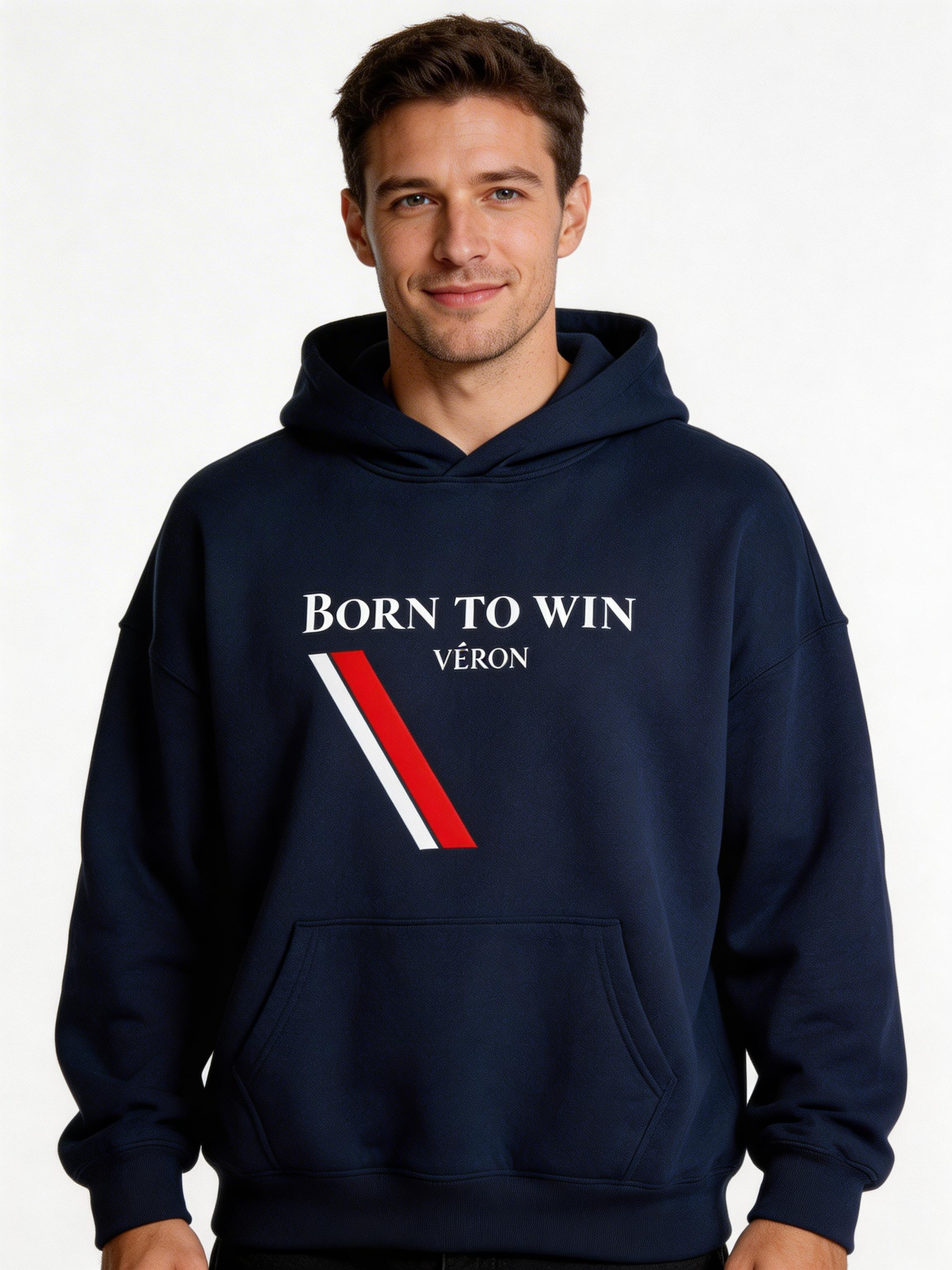 VÉRON Born To Win premium unisex hoodie for men and women white background 5