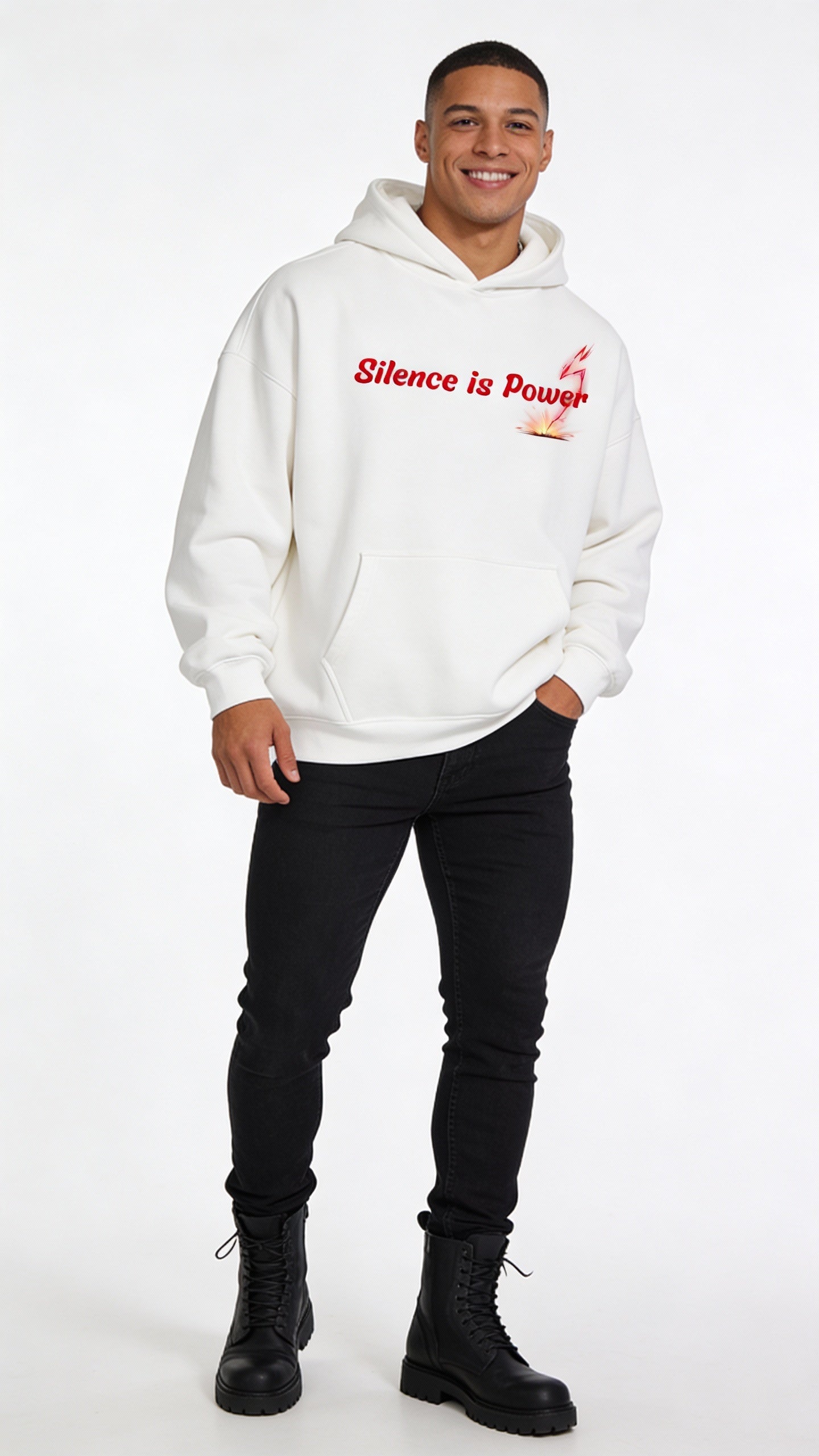 Unisex heavyweight streetwear hoodie VÉRON Silence is Power 3