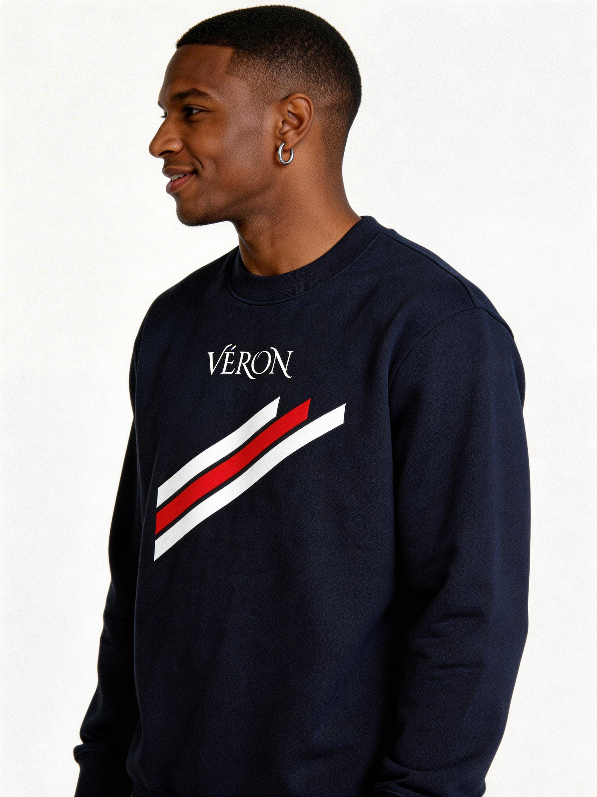 men women wearing VÉRON premium striped crewneck shirt 3