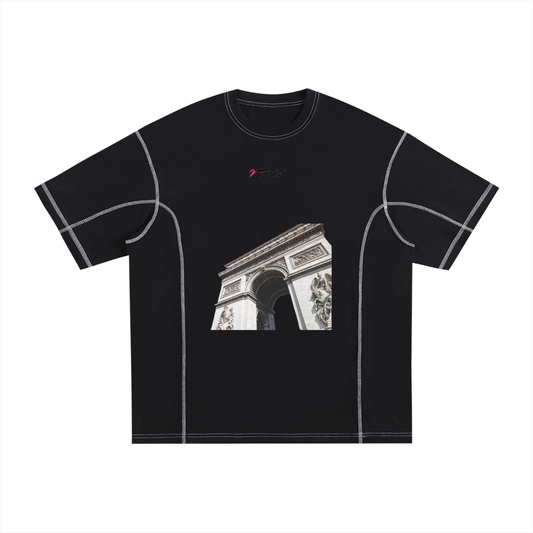 VÉRON Arc de Triomphe de Paris stitched design on luxury streetwear tee.

