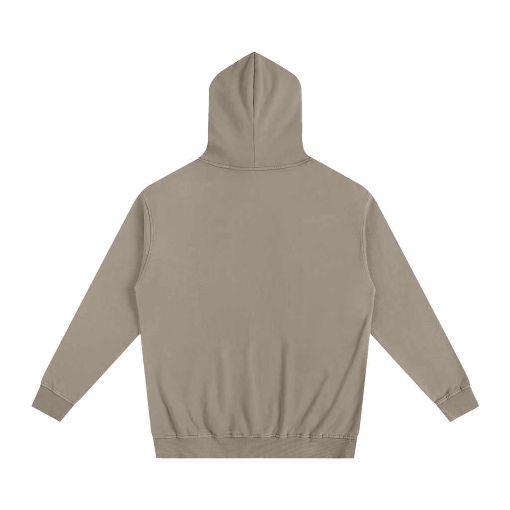 Beige hoodie shown from the back on a white background