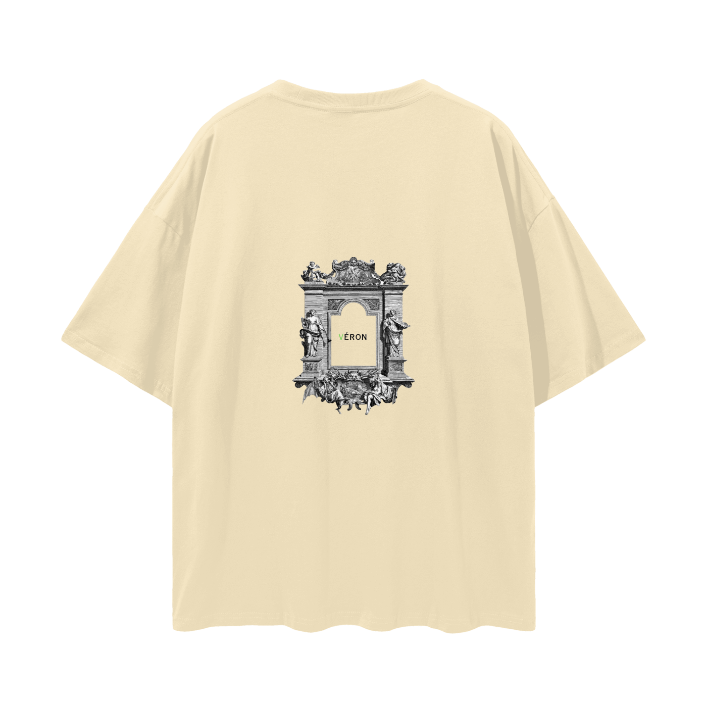 Female model styling VÉRON Portes de Lumière unisex graphic tee 4
