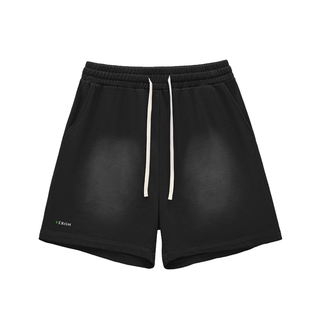 VERON Black shorts with a white drawstring on a white background