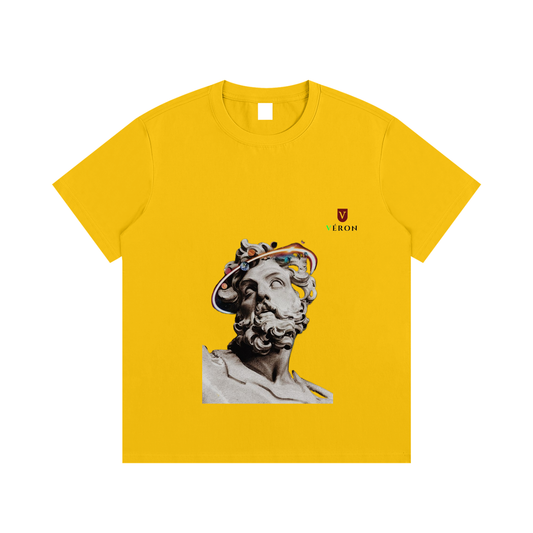 VÉRON La Sculpture unisex premium t-shirt front view in yellow.

