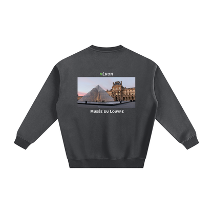Model wearing VÉRON Musée du Louvre luxury streetwear sweater 2