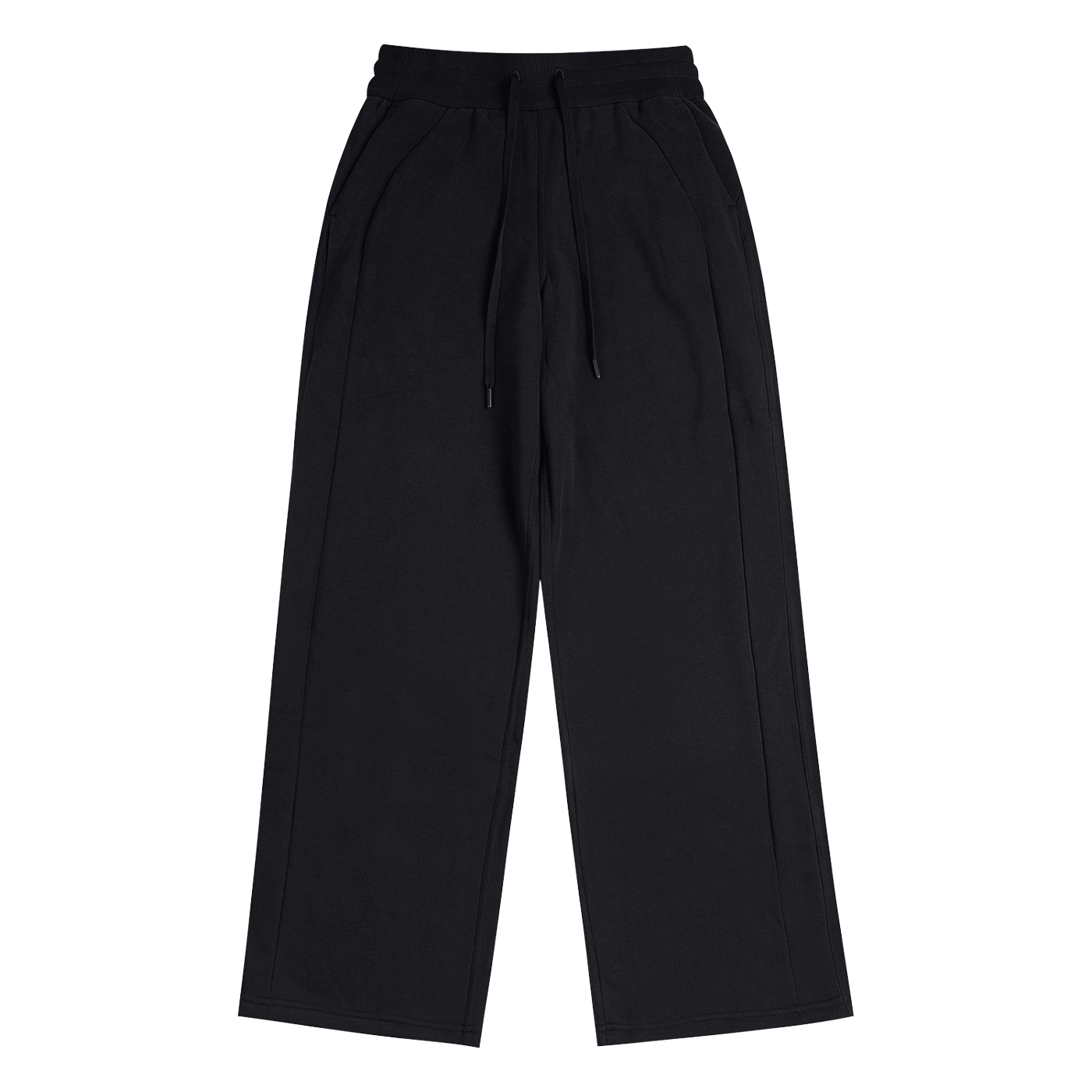 Black wide-leg pants on a white background