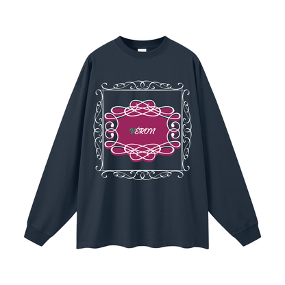 Navy blue long-sleeve shirt with pink decorative design and 'VERON' text on a white background