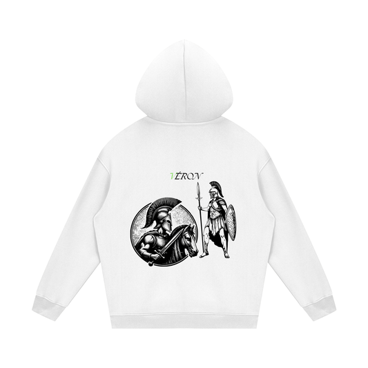 VERON White hoodie with black graphics on a white background