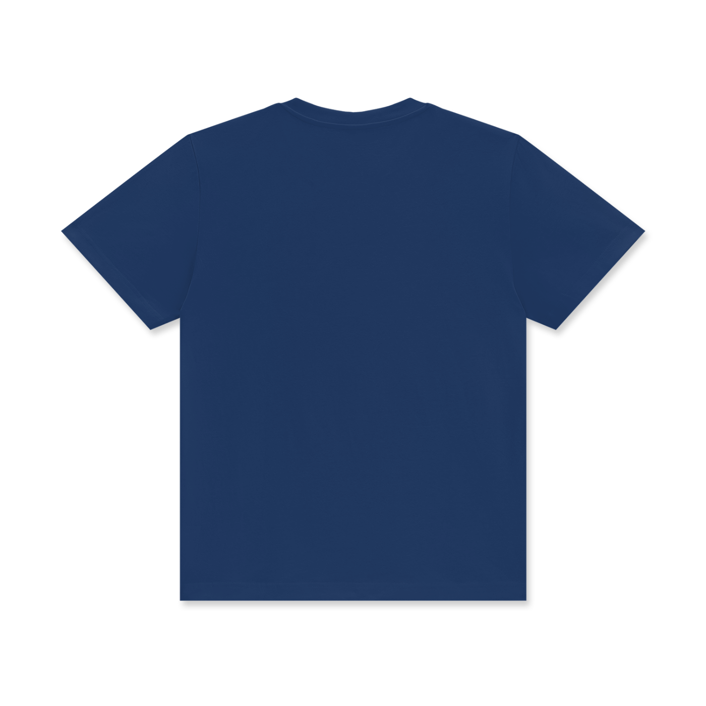 Minimalist streetwear short-sleeve t-shirt by VÉRON in blue back view.