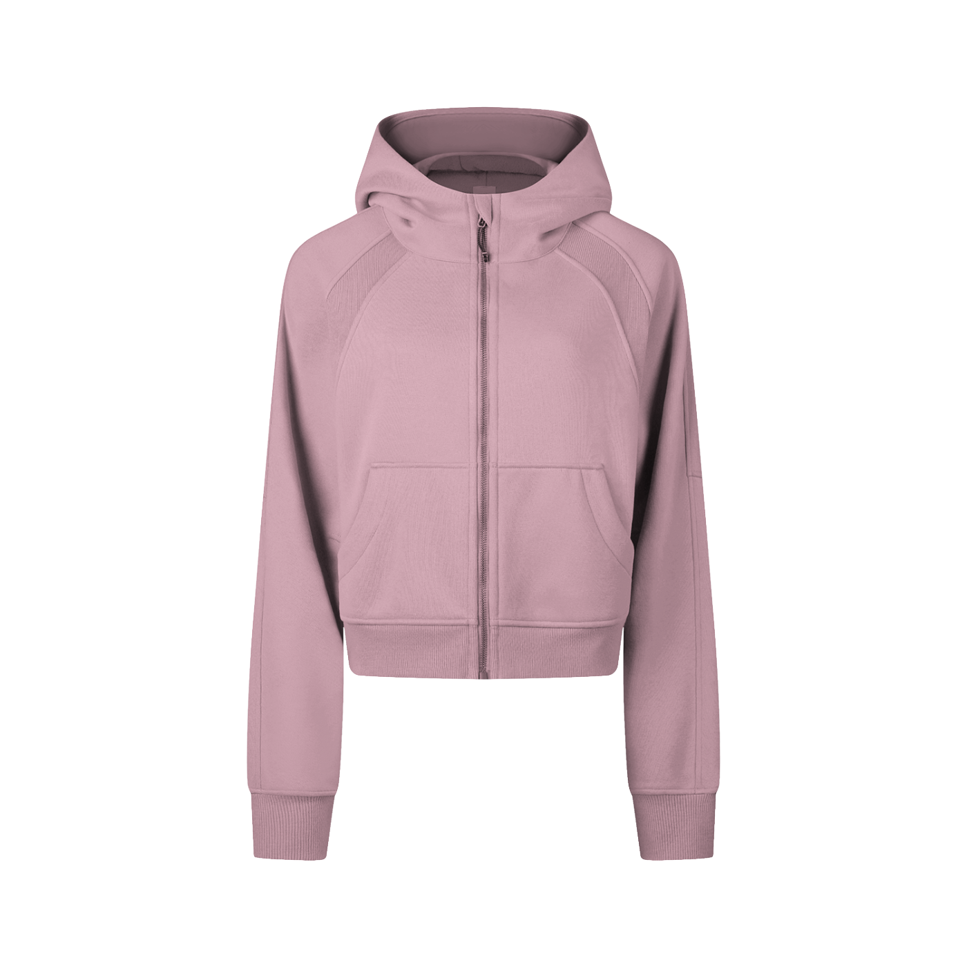 Pink hoodie with a zipper on a white background