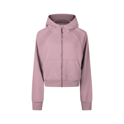 Pink hoodie with a zipper on a white background